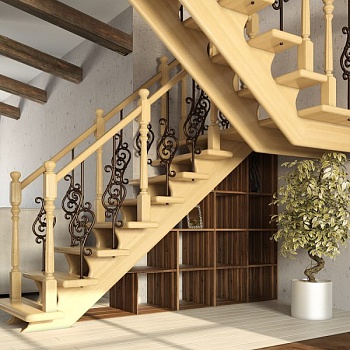 Элегантная деревянная лестница на второй этаж на заказ SC472