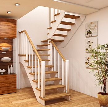 Производство деревянной лестницы с косоурами HS614