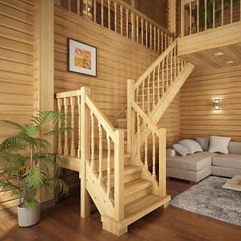 Лестница в дом из дерева с удобной площадкой BF294