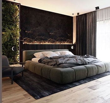 Мебель для спальни на заказ в современном стиле с фотообоями BR734